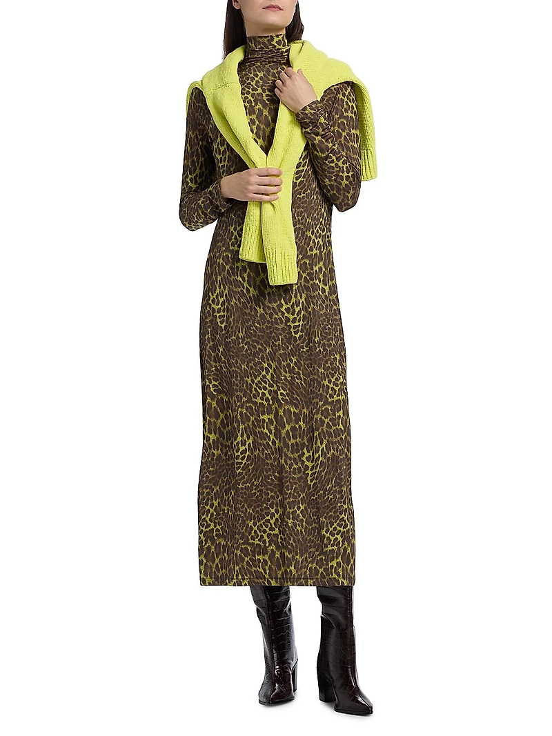 Paxton Leopard-Print Jersey Midi-Dress