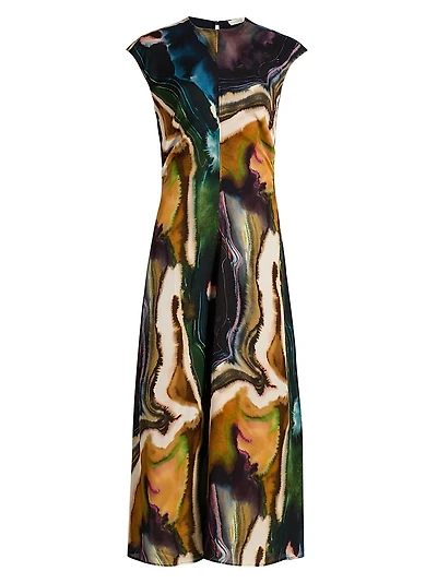 Zuri Printed Cap-Sleeve Maxi Dress