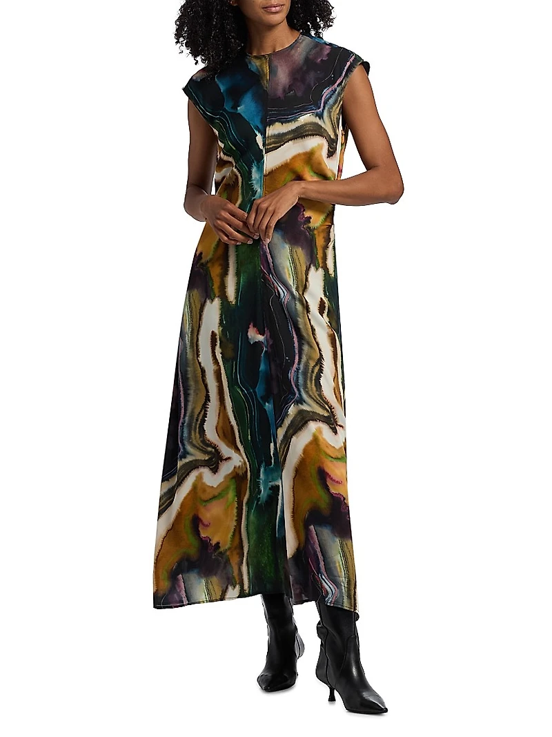 Zuri Printed Cap-Sleeve Maxi Dress