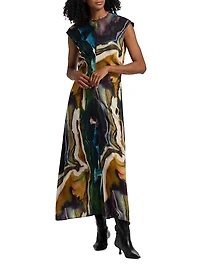 Zuri Printed Cap-Sleeve Maxi Dress