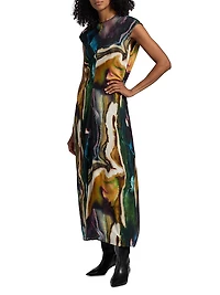Zuri Printed Cap-Sleeve Maxi Dress