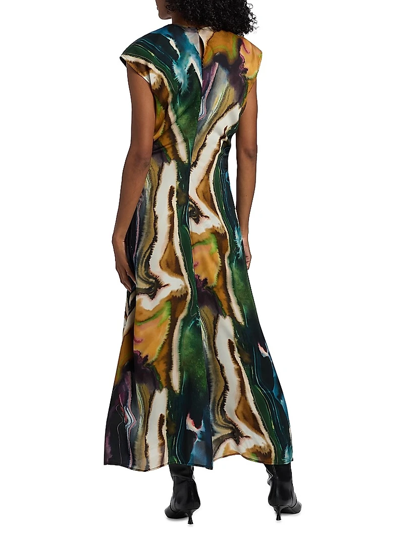 Zuri Printed Cap-Sleeve Maxi Dress