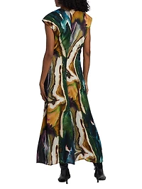 Zuri Printed Cap-Sleeve Maxi Dress