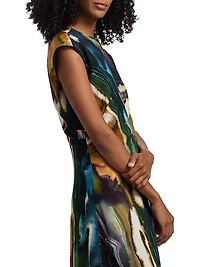 Zuri Printed Cap-Sleeve Maxi Dress