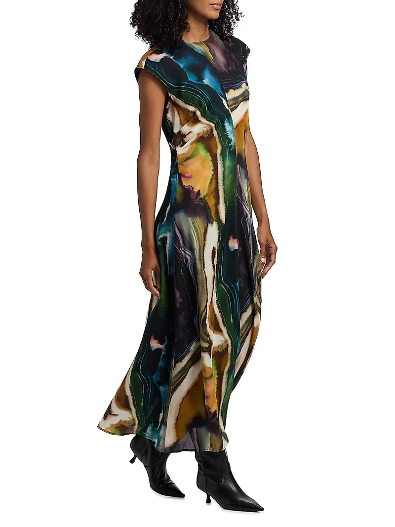 Zuri Printed Cap-Sleeve Maxi Dress