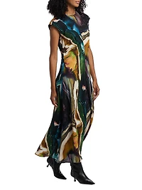 Zuri Printed Cap-Sleeve Maxi Dress