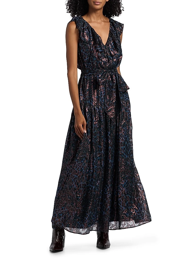 Francine Metallic Silk Maxi Dress