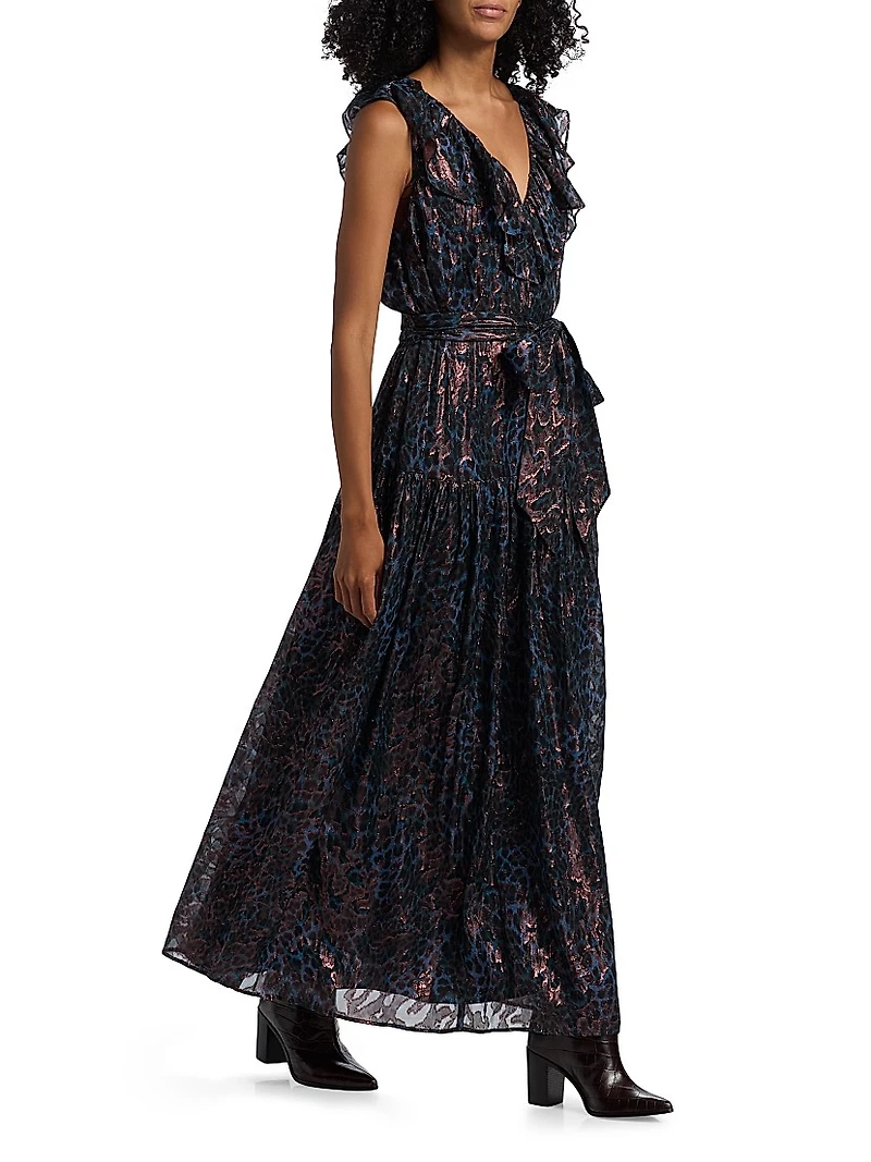 Francine Metallic Silk Maxi Dress