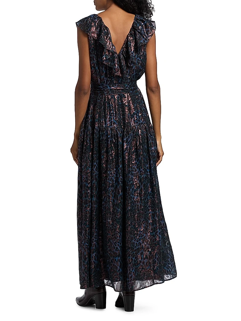 Francine Metallic Silk Maxi Dress
