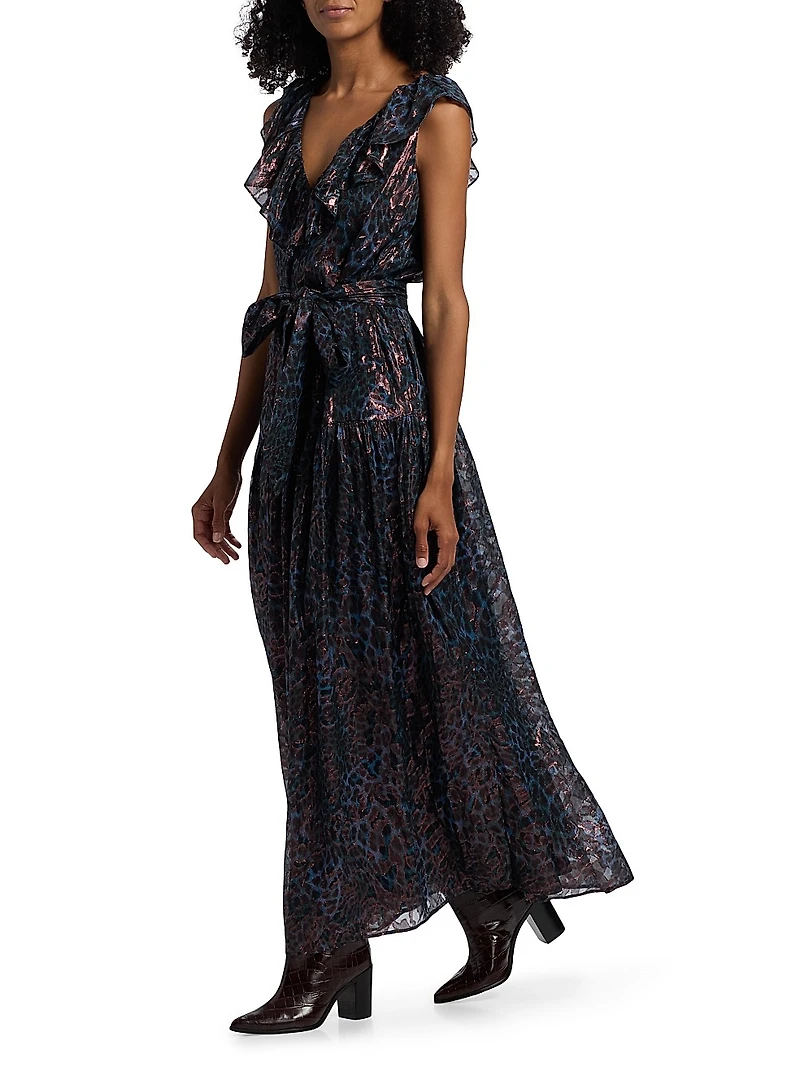 Francine Metallic Silk Maxi Dress