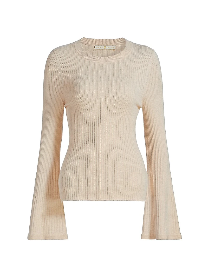 Carrey Ribbed Bell-Sleeve Top