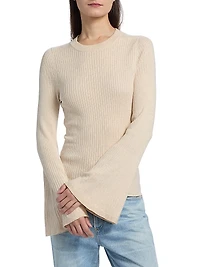 Carrey Ribbed Bell-Sleeve Top
