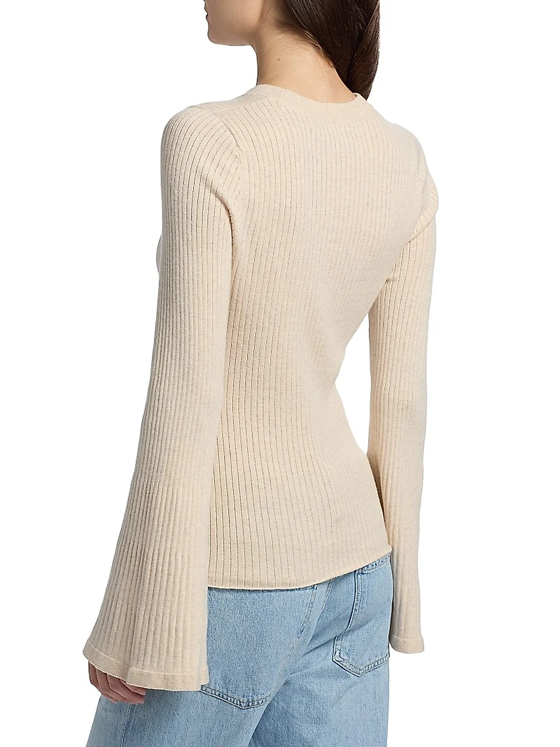 Carrey Ribbed Bell-Sleeve Top