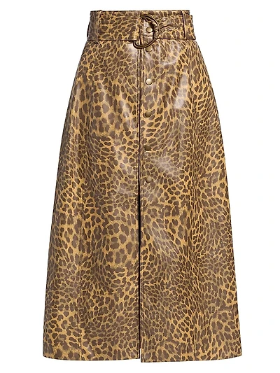 Chelsea Leopard Faux-Leather Midi-Skirt