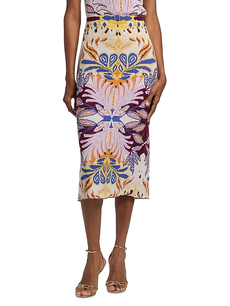 Janis Damask Compact-Knit Midi-Skirt