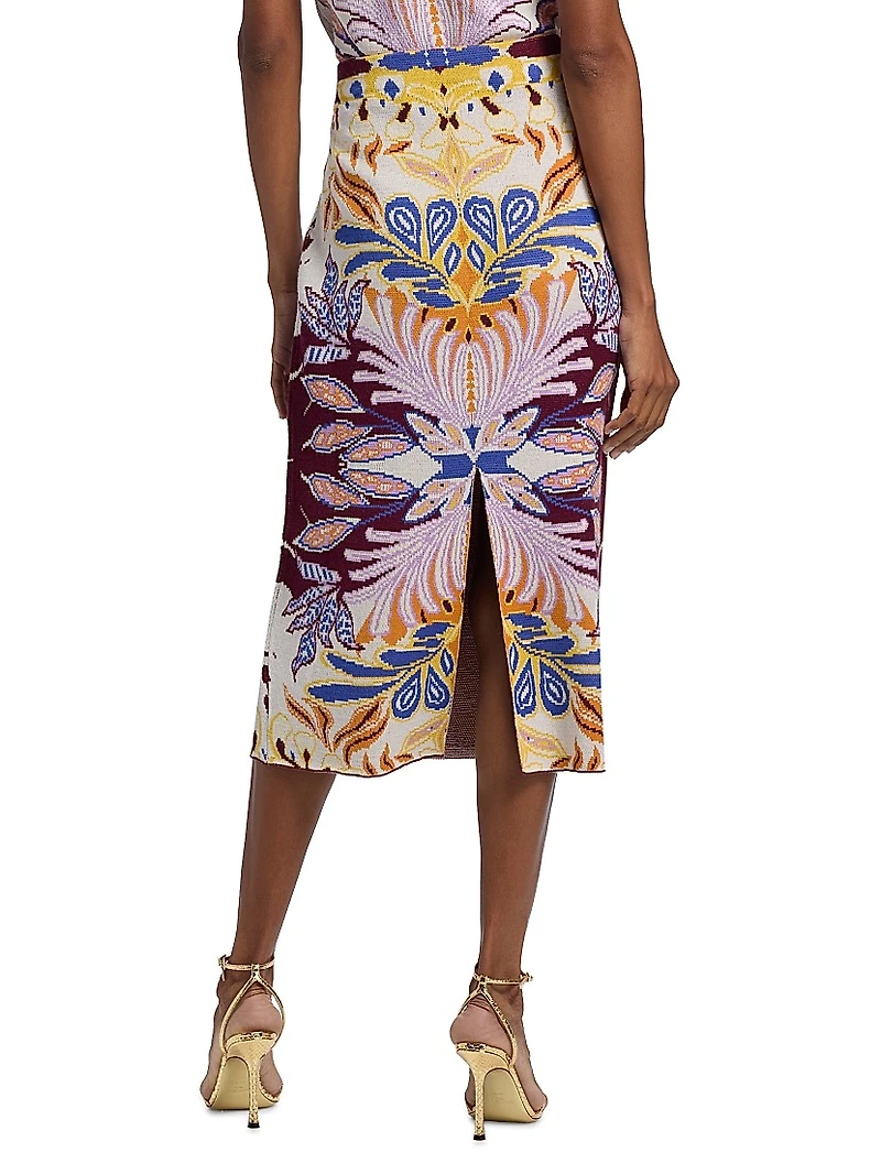 Janis Damask Compact-Knit Midi-Skirt