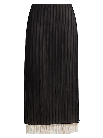 Striped Layered Pencil Midi-Skirt