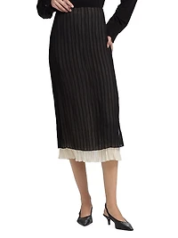 Striped Layered Pencil Midi-Skirt