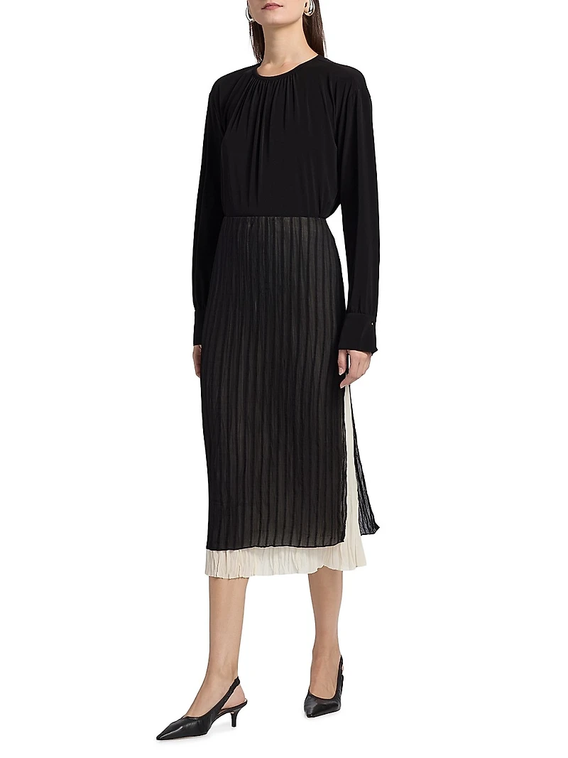 Striped Layered Pencil Midi-Skirt