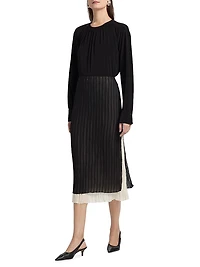 Striped Layered Pencil Midi-Skirt