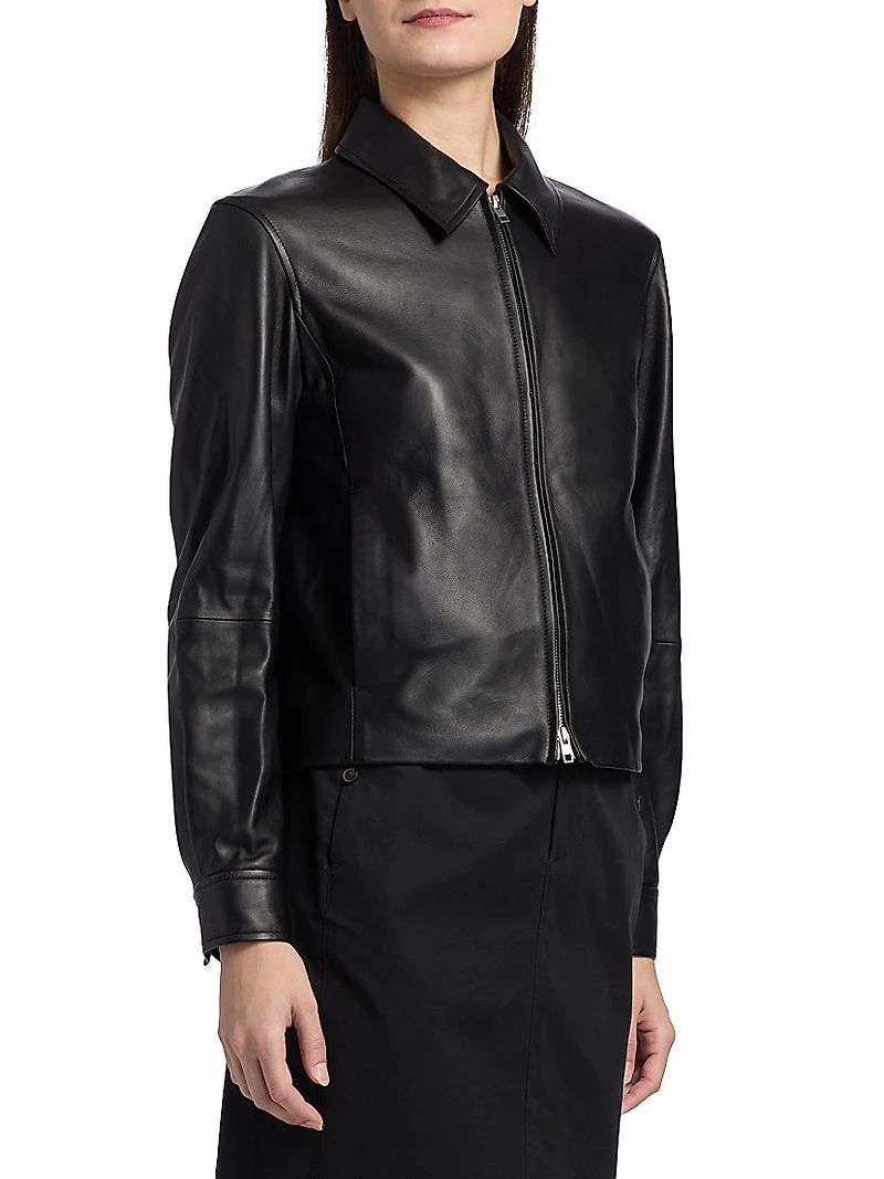 Leather Zip-Front Crop Jacket