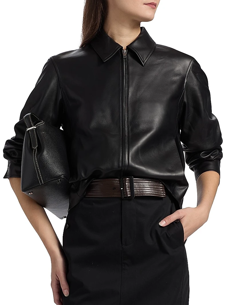 Leather Zip-Front Crop Jacket