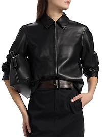 Leather Zip-Front Crop Jacket