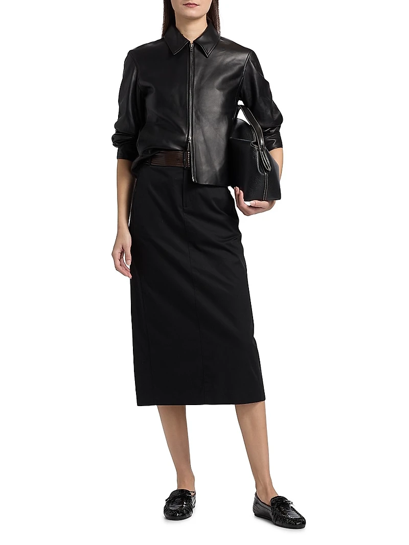 Leather Zip-Front Crop Jacket