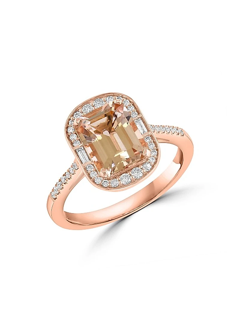 14K Rose Gold, Morganite & 0.25 TCW Diamond Halo Ring