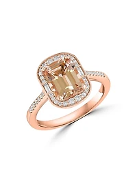 14K Rose Gold, Morganite & 0.25 TCW Diamond Halo Ring