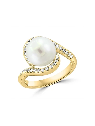 14K Yellow Gold, Freshwater Pearl & 0.31 TCW Diamond Ring