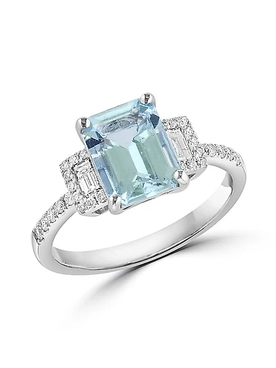 14K White Gold, Aquamarine & 0.29 TCW Diamond Ring