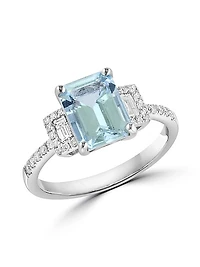 14K White Gold, Aquamarine & 0.29 TCW Diamond Ring