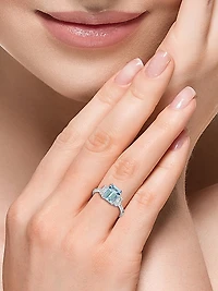 14K White Gold, Aquamarine & 0.29 TCW Diamond Ring
