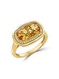 14K Yellow Gold, Citrine & 0.13 TCW Diamond Halo Ring