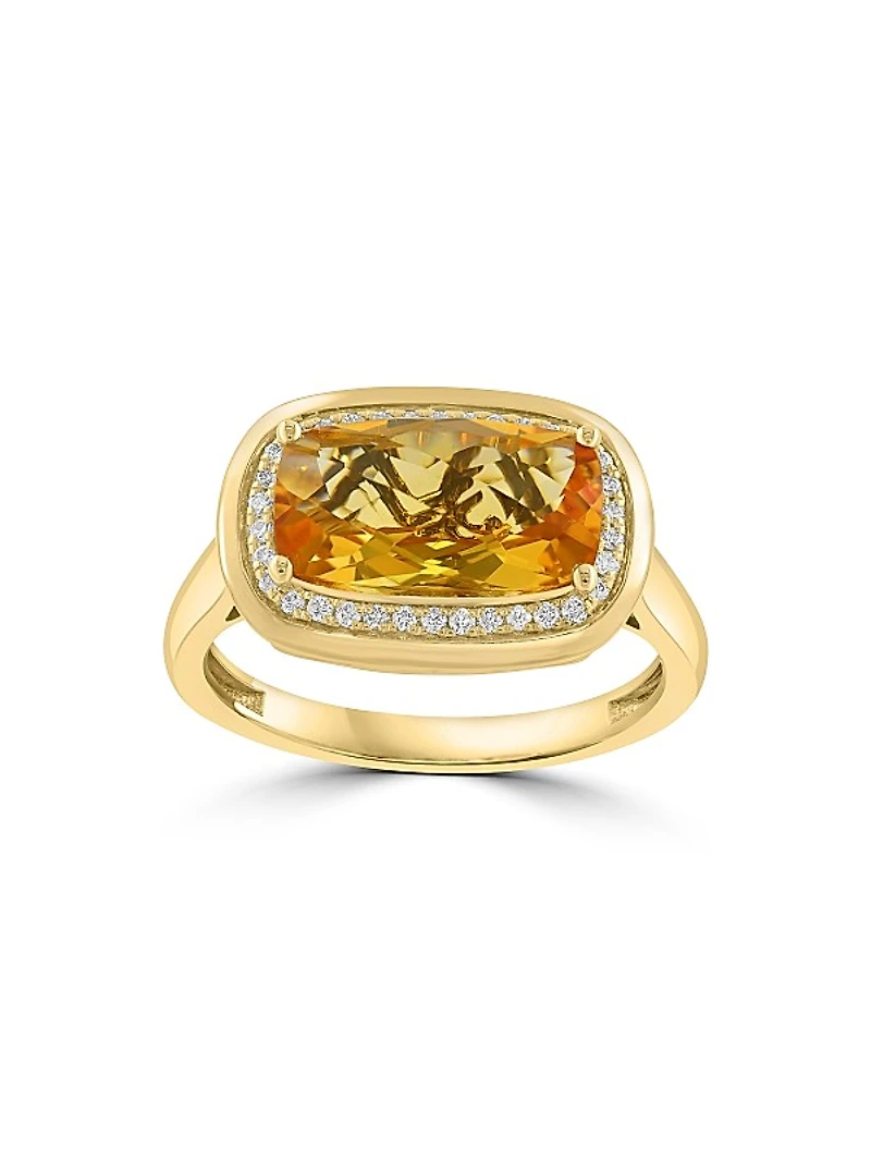 14K Yellow Gold, Citrine & 0.13 TCW Diamond Halo Ring