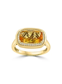 14K Yellow Gold, Citrine & 0.13 TCW Diamond Halo Ring