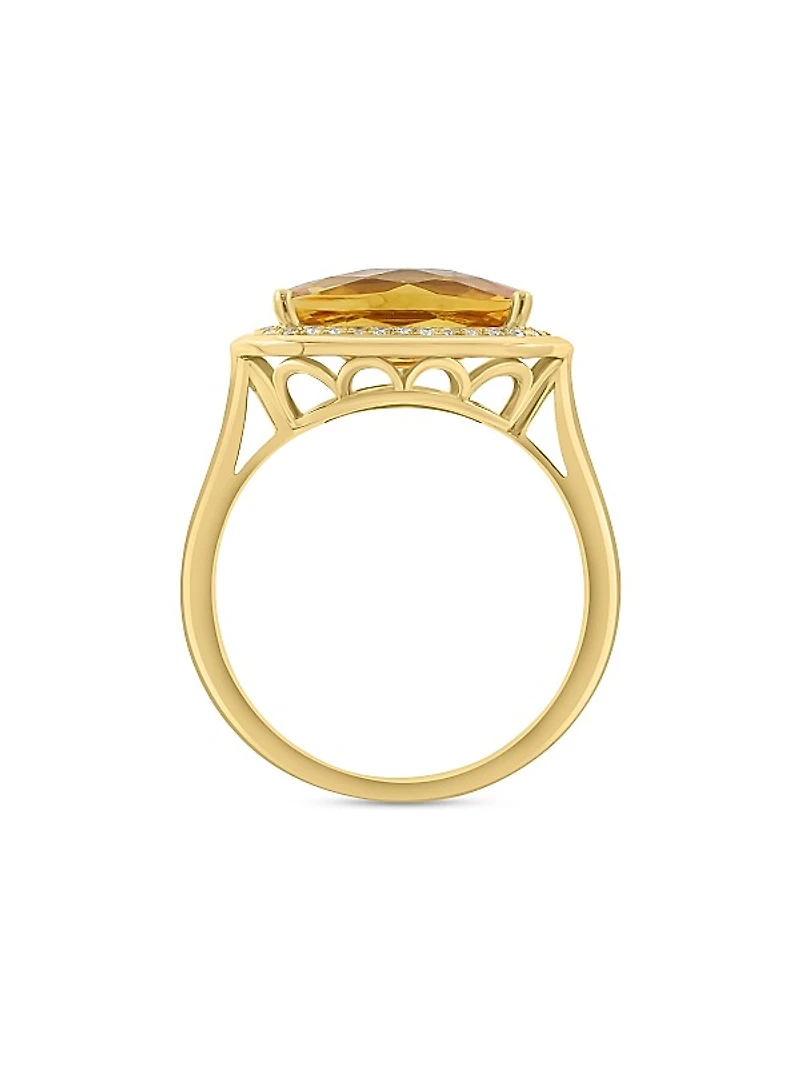 14K Yellow Gold, Citrine & 0.13 TCW Diamond Halo Ring