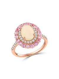 14K Rose Gold Ethiopian Opal, 0.32 TCW Diamond & Sapphire Halo Ring