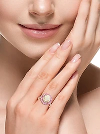 14K Rose Gold Ethiopian Opal, 0.32 TCW Diamond & Sapphire Halo Ring