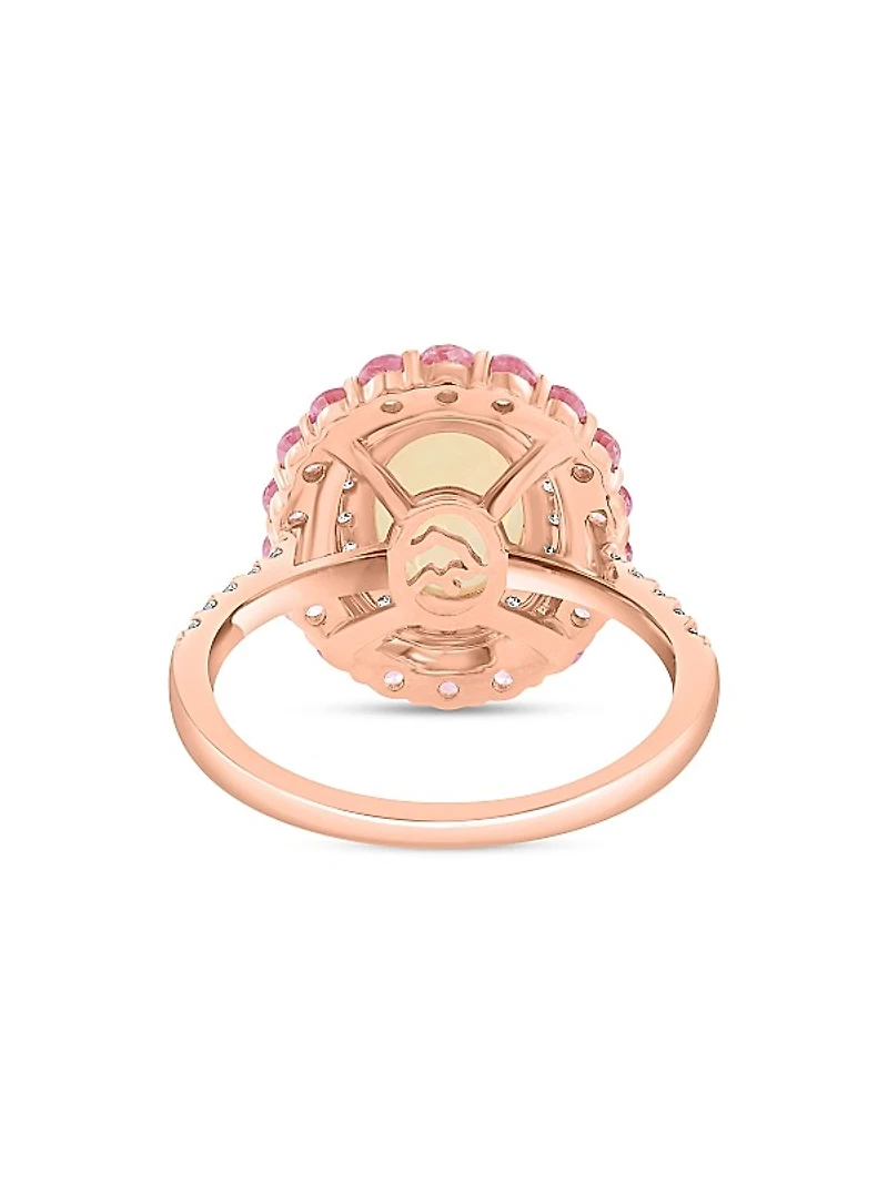 14K Rose Gold Ethiopian Opal, 0.32 TCW Diamond & Sapphire Halo Ring