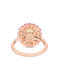 14K Rose Gold Ethiopian Opal, 0.32 TCW Diamond & Sapphire Halo Ring