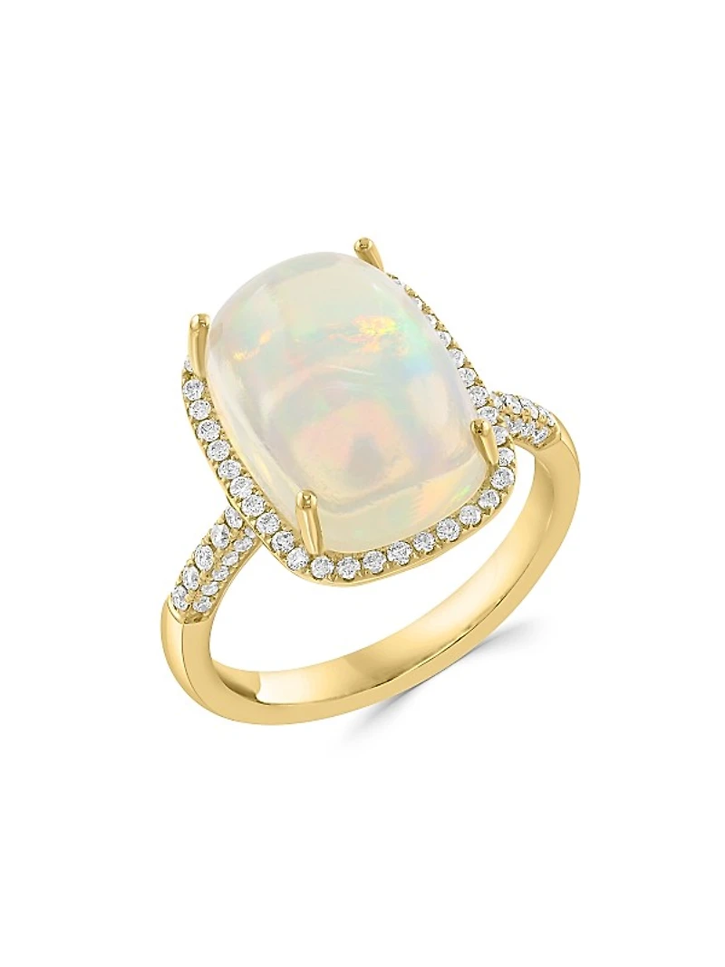 14K Yellow Gold, Ethiopian Opal & 0.40 TCW Diamond Halo Ring
