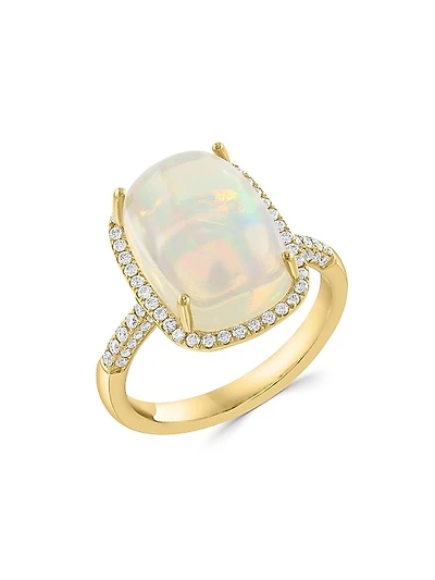 14K Yellow Gold, Ethiopian Opal & 0.40 TCW Diamond Halo Ring