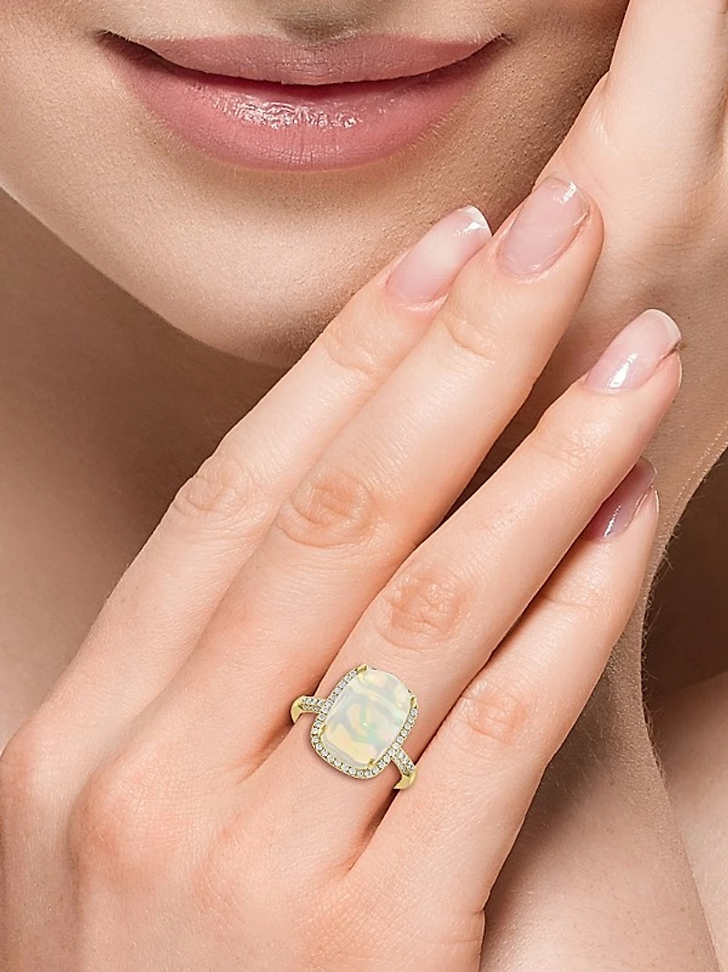 14K Yellow Gold, Ethiopian Opal & 0.40 TCW Diamond Halo Ring