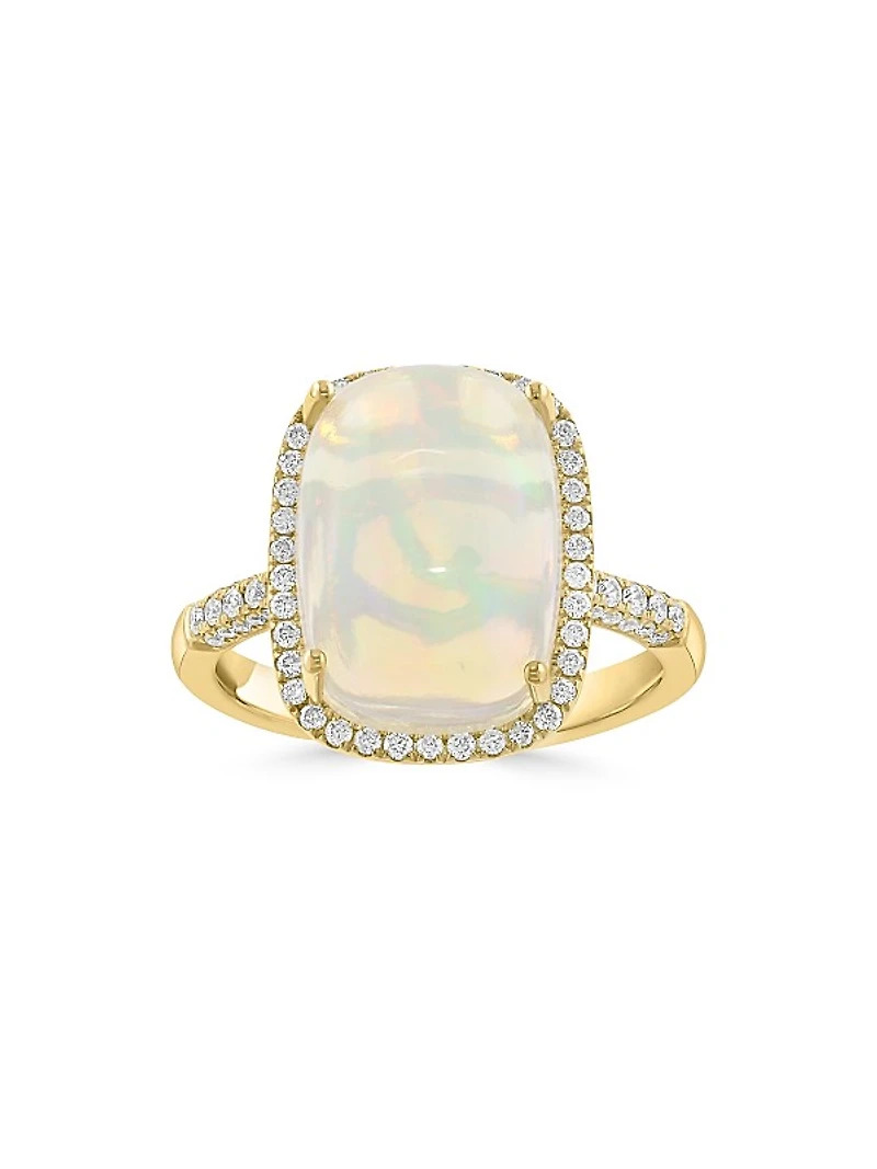 14K Yellow Gold, Ethiopian Opal & 0.40 TCW Diamond Halo Ring