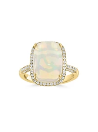 14K Yellow Gold, Ethiopian Opal & 0.40 TCW Diamond Halo Ring