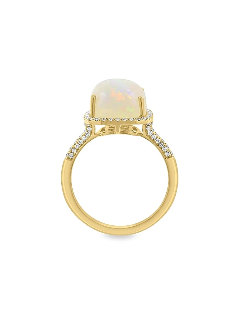 14K Yellow Gold, Ethiopian Opal & 0.40 TCW Diamond Halo Ring