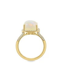 14K Yellow Gold, Ethiopian Opal & 0.40 TCW Diamond Halo Ring