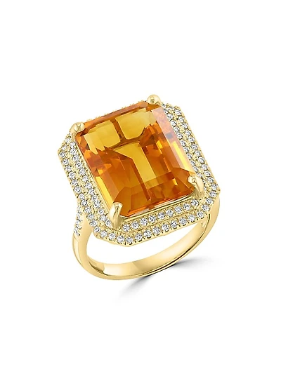 14K Yellow Gold, Citrine & 0.46 TCW Diamond Halo Ring